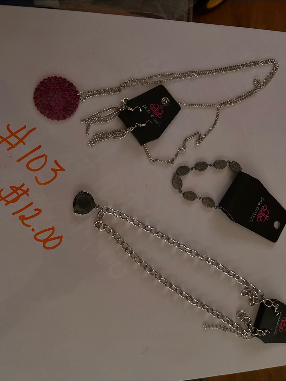 paparazzi Silver Tone Necklace and Earring Set with Magenta Pendant